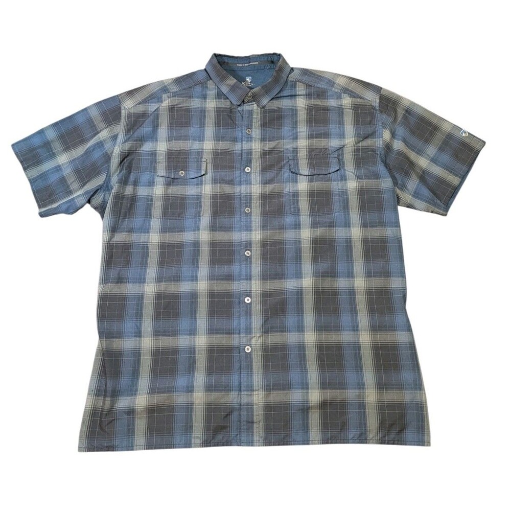 Kuhl Response Shirt Mens XXXL Blue Plaid Short Sleeve Button Front Outdoor 7153